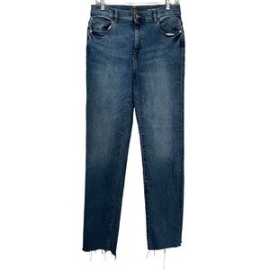 DL1961 28 Patti Vintage High Rise Straight Leg Medium Wash Raw Hem Jeans R9